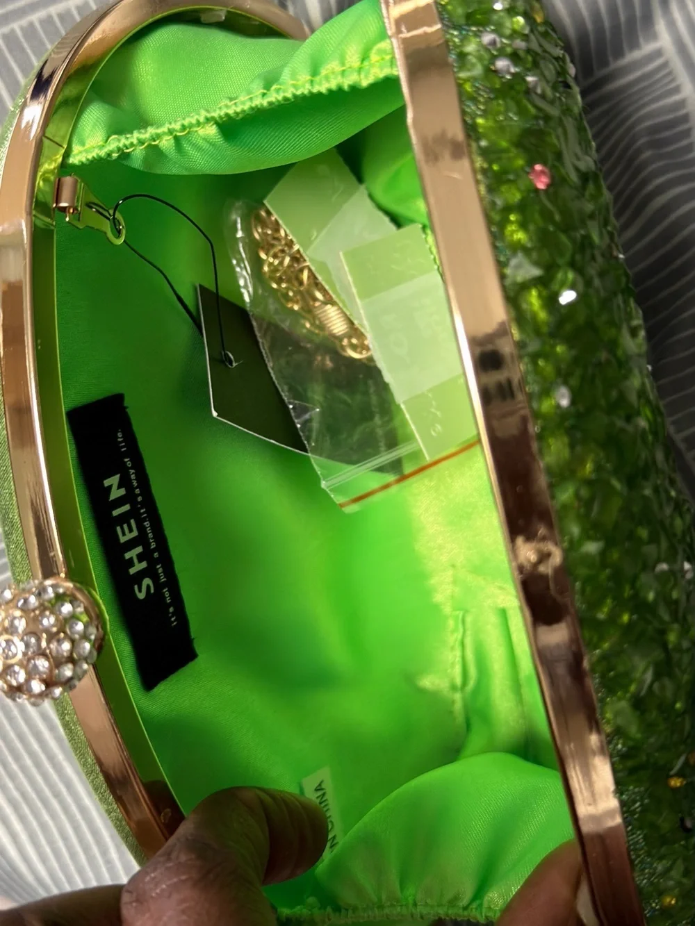 Green Beaded Crystal Oval Clutch